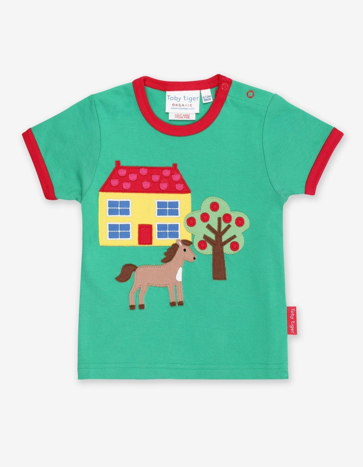 Toby Tiger Organic Animal Farm Applique Short-Sleeved T-Shirt