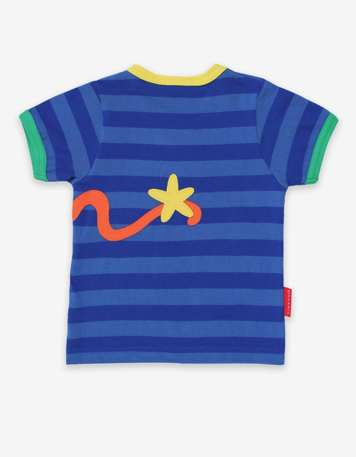 Toby Tiger Organic Octopus Applique Dark Blue Striped Short-Sleeved T-Shirt