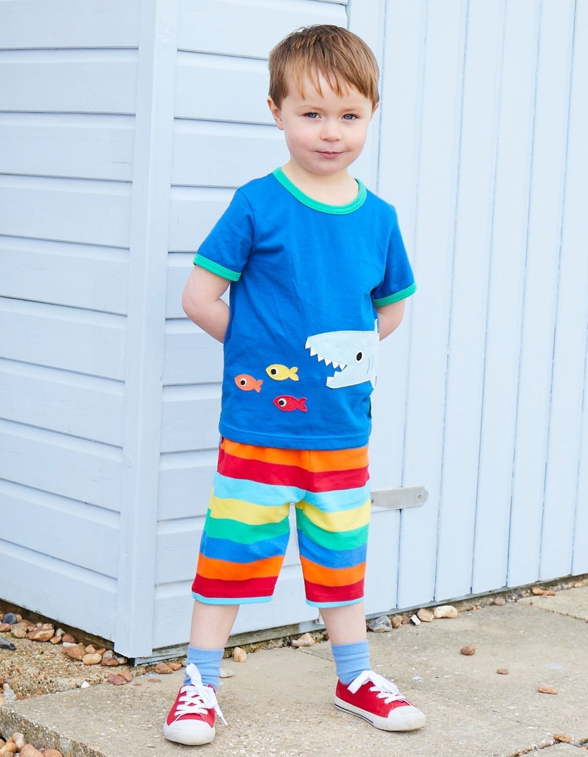 Toby Tiger Organic Shark Applique Short-Sleeved T-Shirt