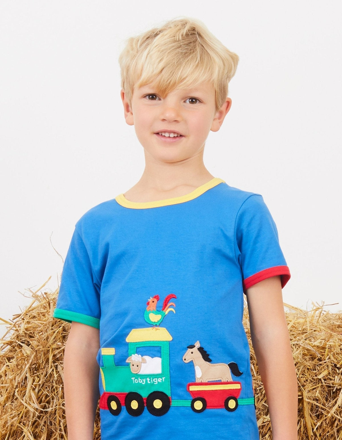 Toby Tiger Organic Animal Train Applique Short-Sleeved T-Shirt