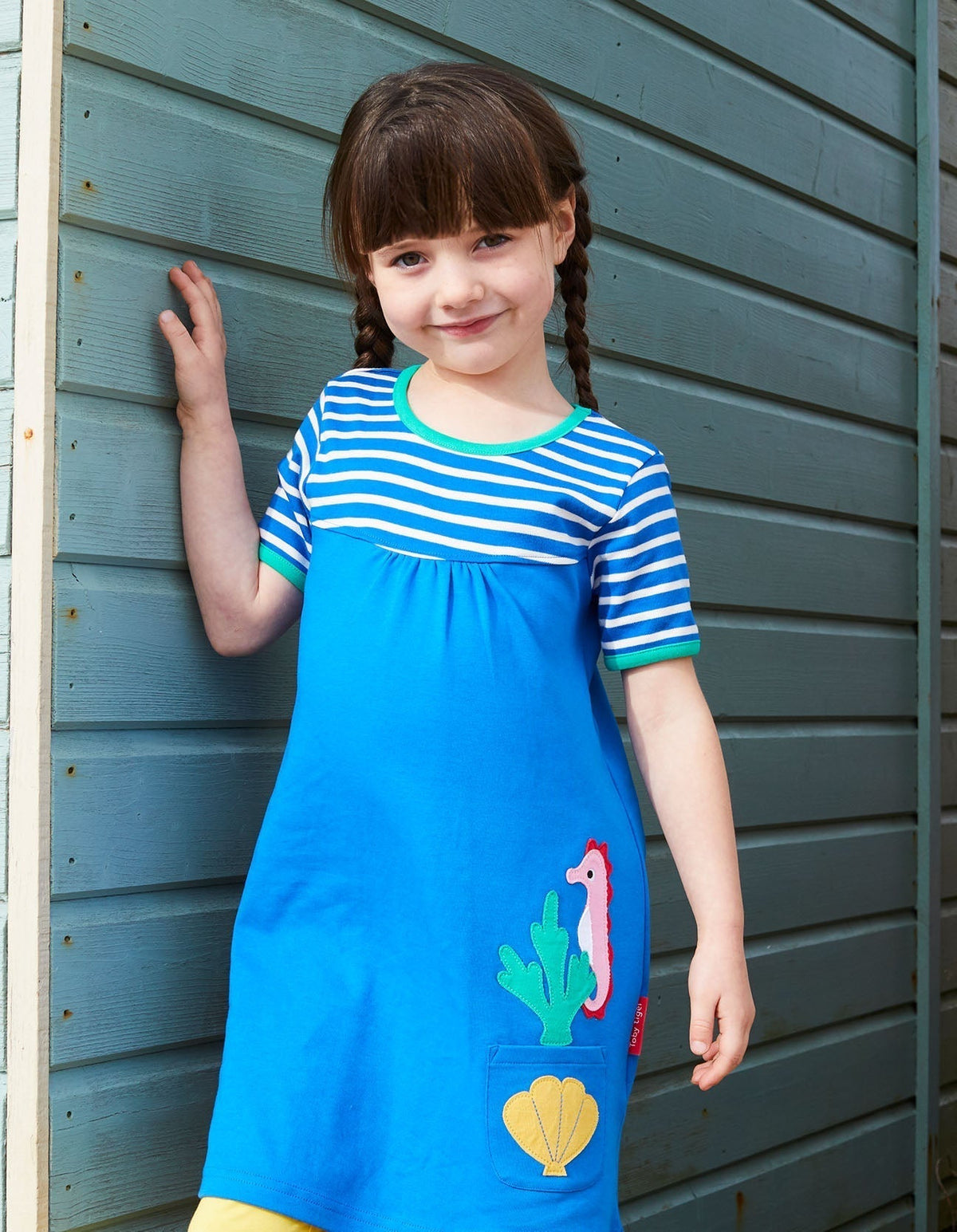 Toby Tiger Organic Seahorse Applique T-Shirt Dress