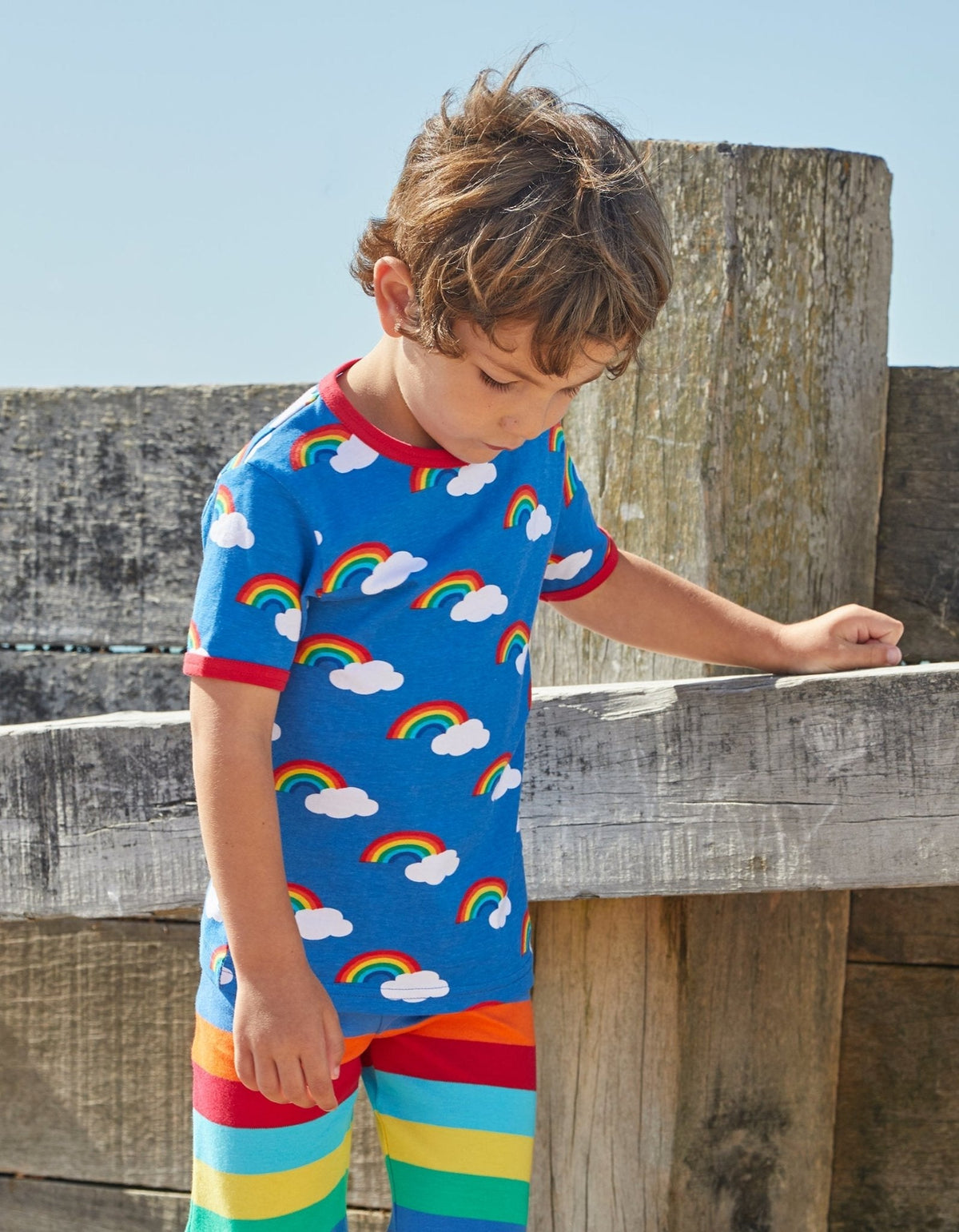Toby Tiger Organic Multi Rainbow Print Short-Sleeved T-Shirt