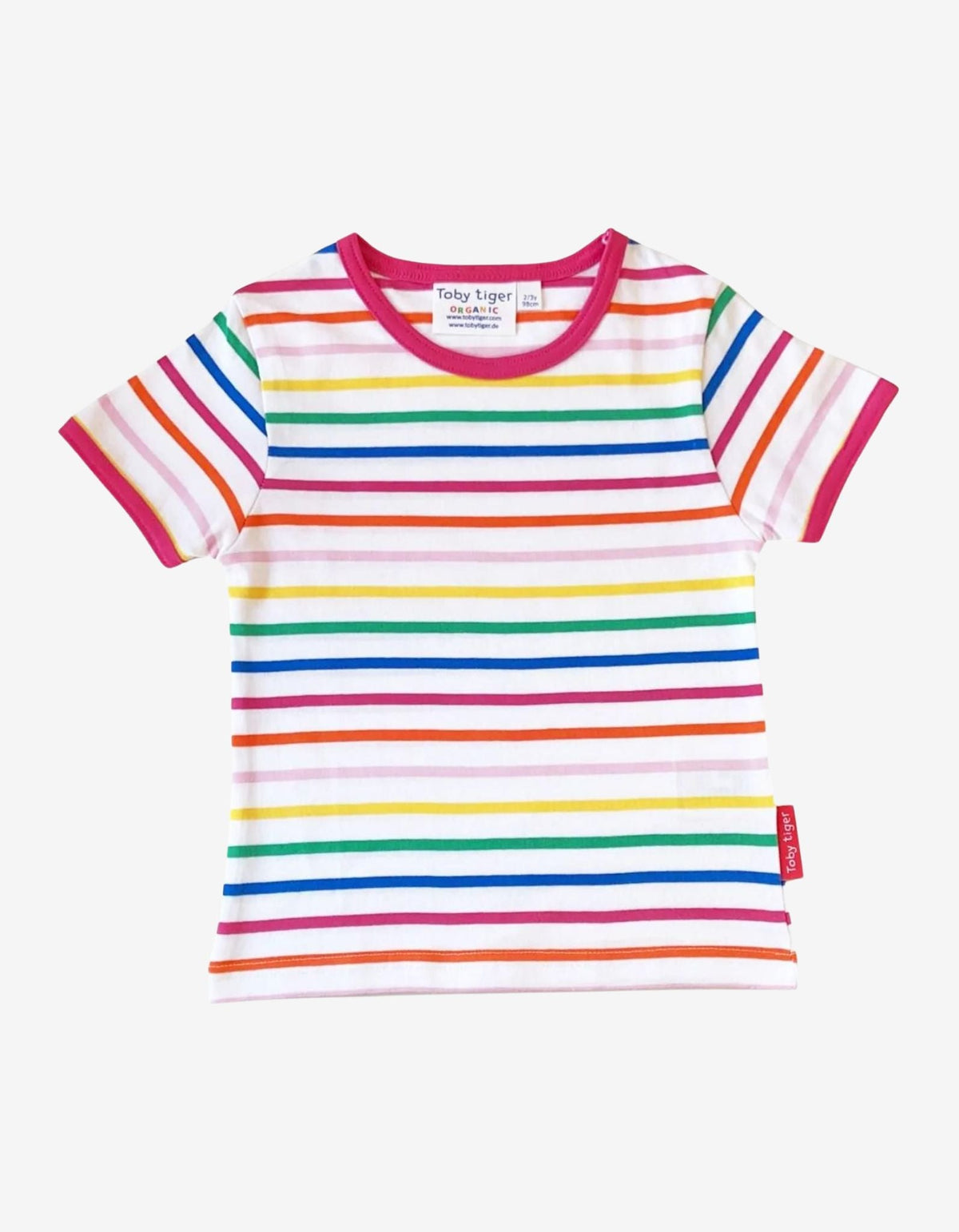 Toby Tiger Organic Pink Rainbow Stripe Print Short-Sleeved T-Shirt