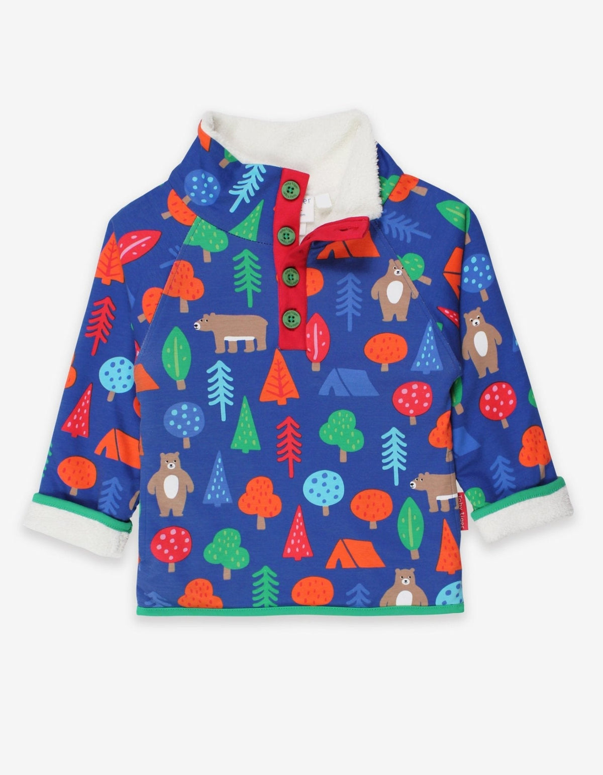 Toby Tiger Organic Camping Bear Print Cosy Fleece Sweatshirt