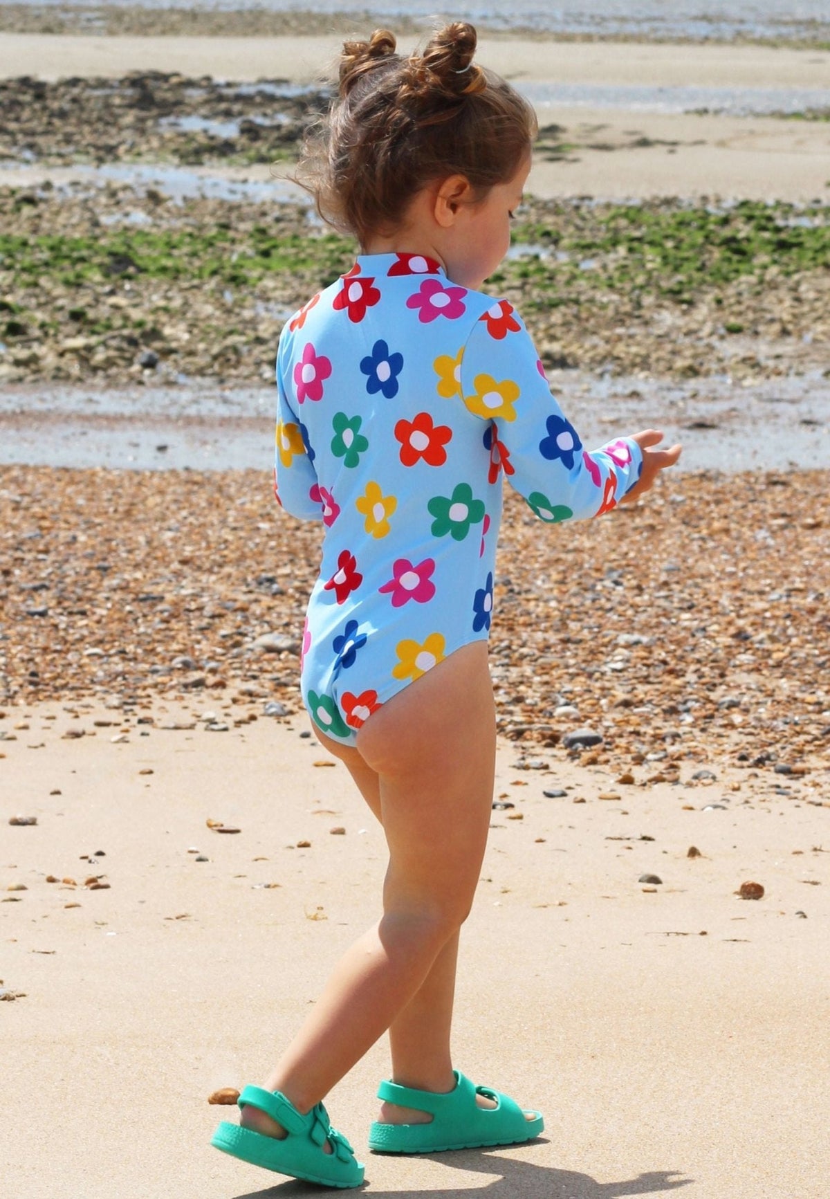 Toby Tiger Rainbow Bloom Print Long-Sleeved Kids' Swimsuit