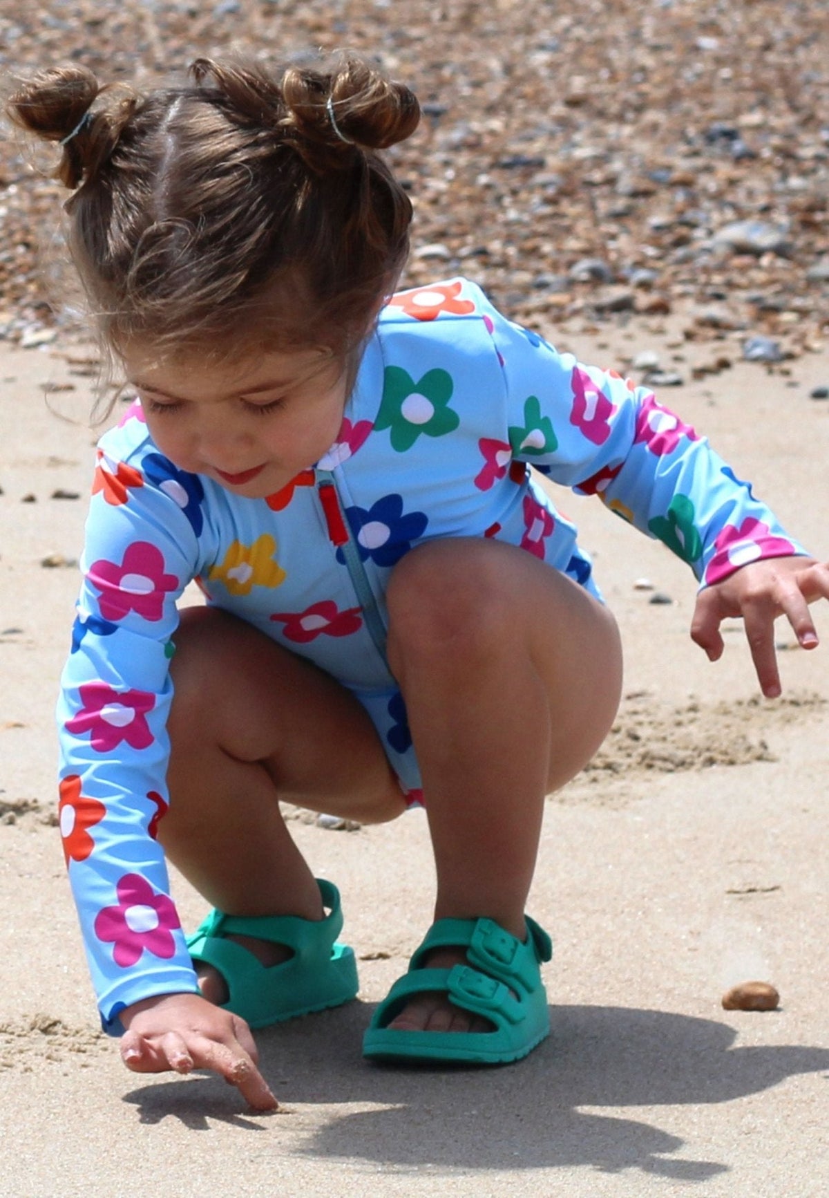 Toby Tiger Rainbow Bloom Print Long-Sleeved Kids' Swimsuit