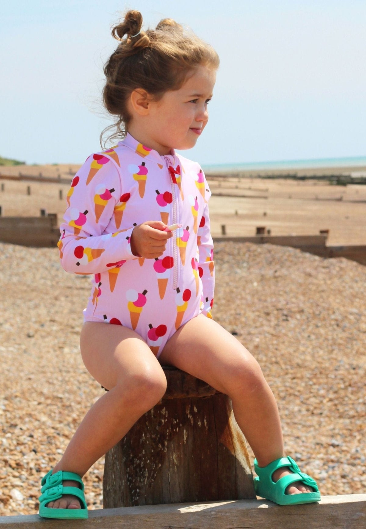Toby Tiger Ice Cream Cones Print Long-Sleeved Kids' Swimsuit