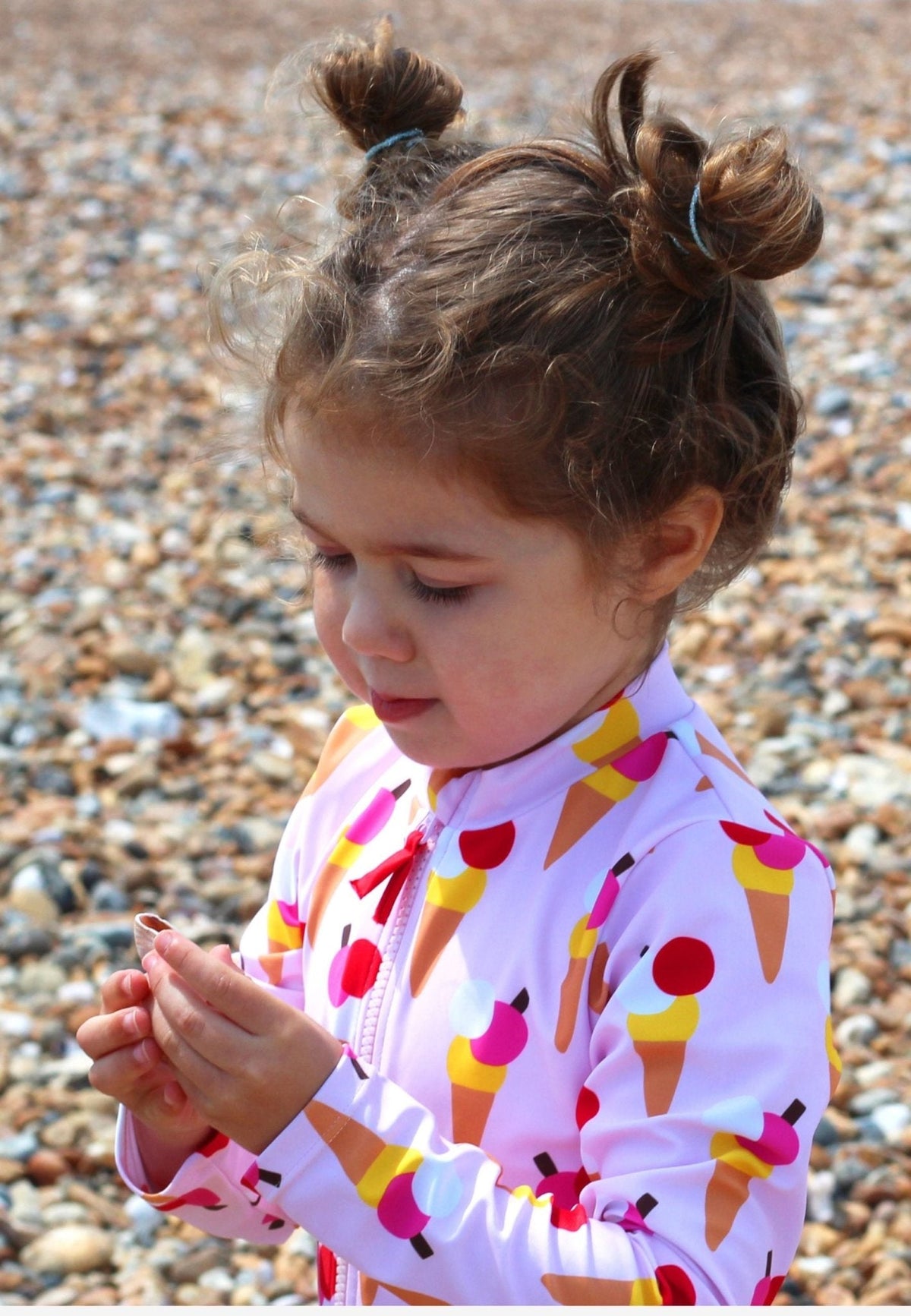 Toby Tiger Ice Cream Cones Print Long-Sleeved Kids' Swimsuit