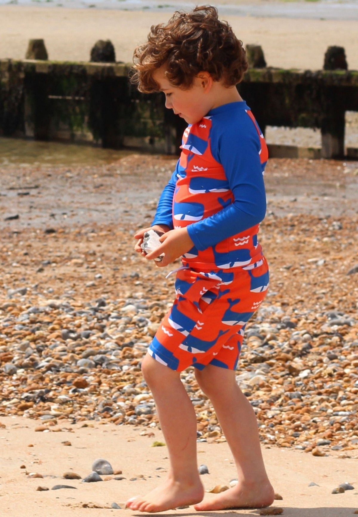 Toby Tiger Whale Waves Print Kids' Rash Vest