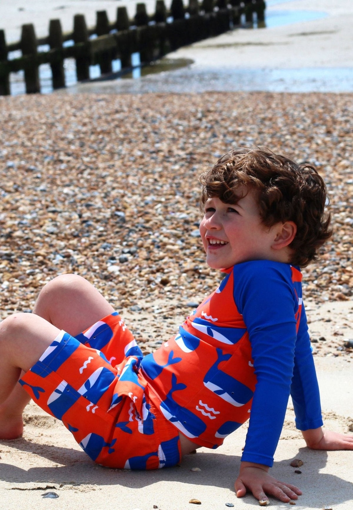Toby Tiger Whale Waves Print Kids' Swim Shorts