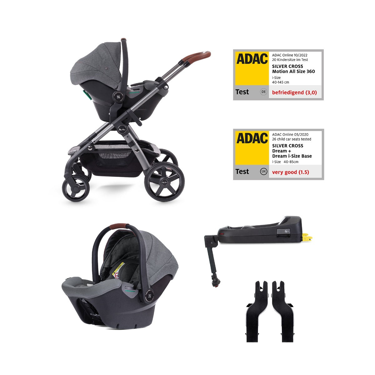 Silver Cross Wave 3 Pram & Pushchair + Ultimate Pack + Motion All Size - Lunar
