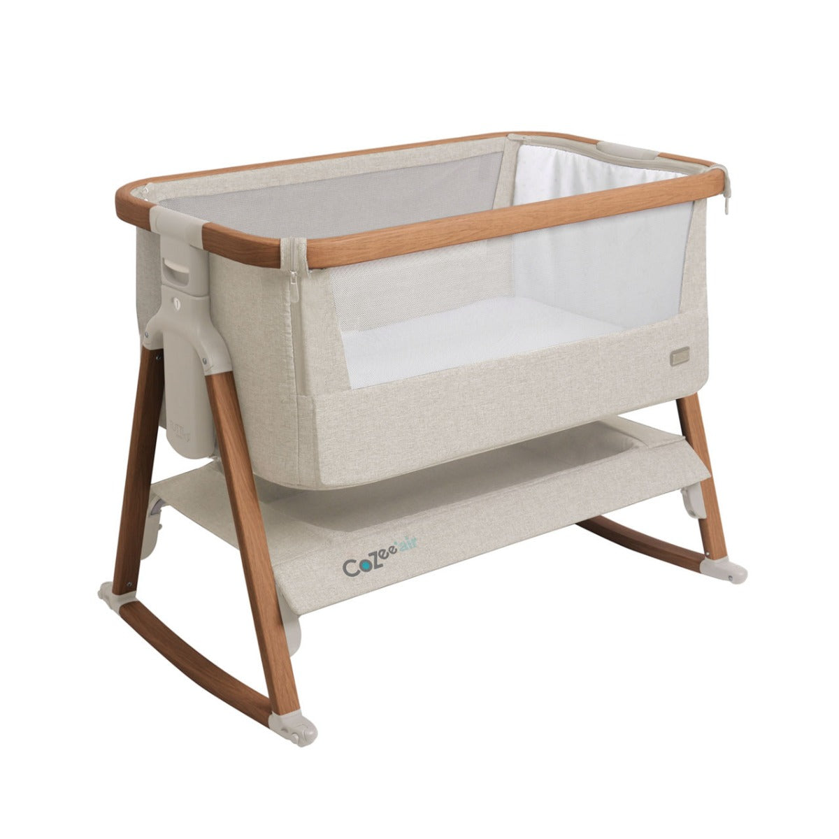 Tutti Bambini CoZee Air Bedside Crib - Scandinavian Walnut and Ecru