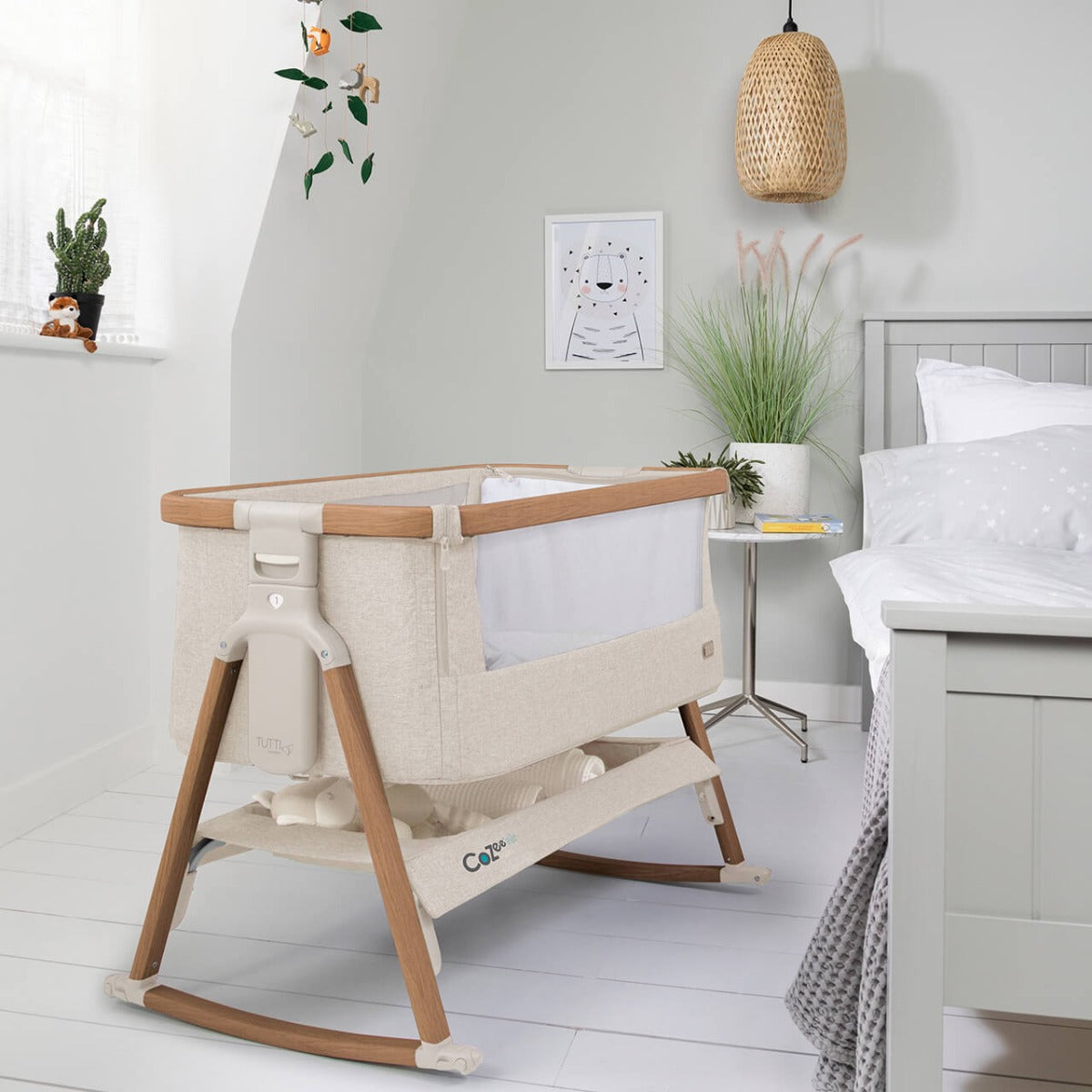 Tutti Bambini CoZee Air Bedside Crib - Scandinavian Walnut and Ecru