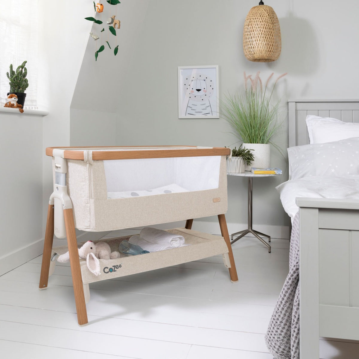 Tutti Bambini CoZee Bedside Crib - Scandinavian Walnut and Ecru