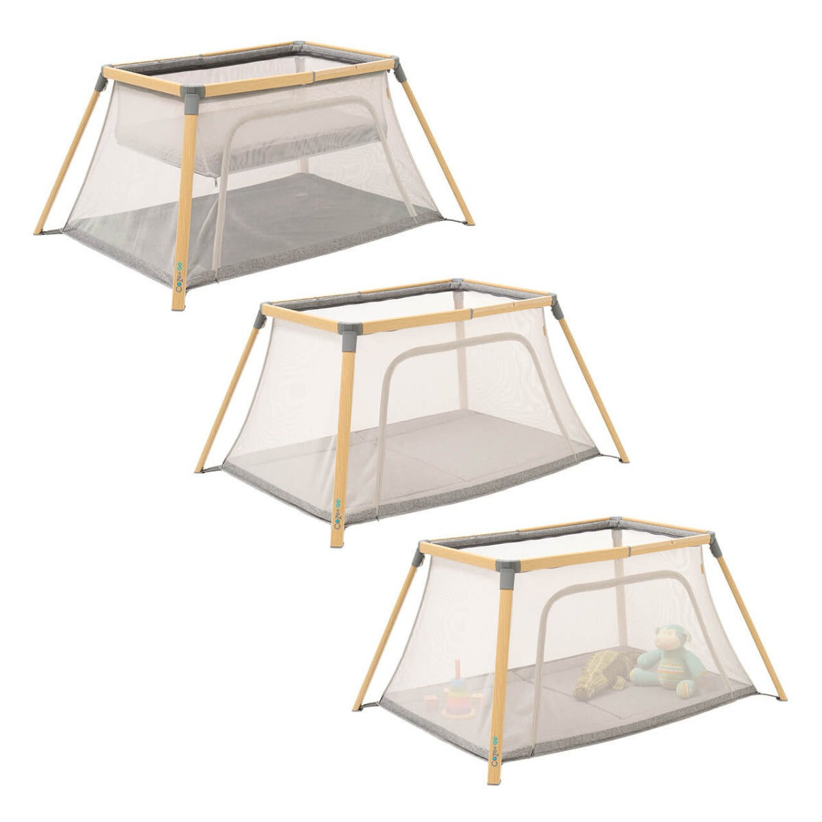 Tutti Bambini CoZee Go 3-in-1 Bassinet, Travel Cot & Playpen - Oak/Charcoal