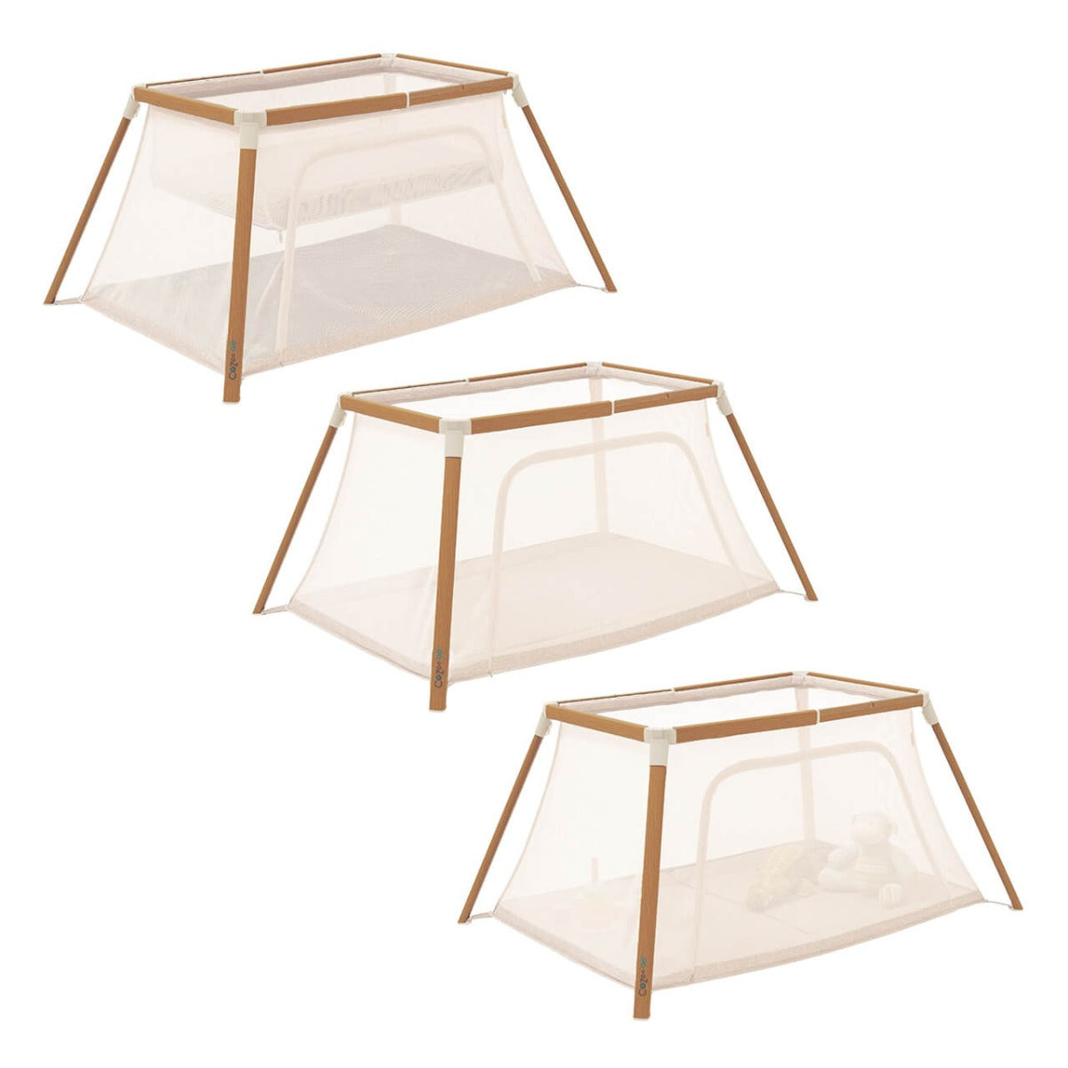 Tutti Bambini CoZee Go 3-in-1 Bassinet, Travel Cot & Playpen - Scandinavian Walnut/Ecru