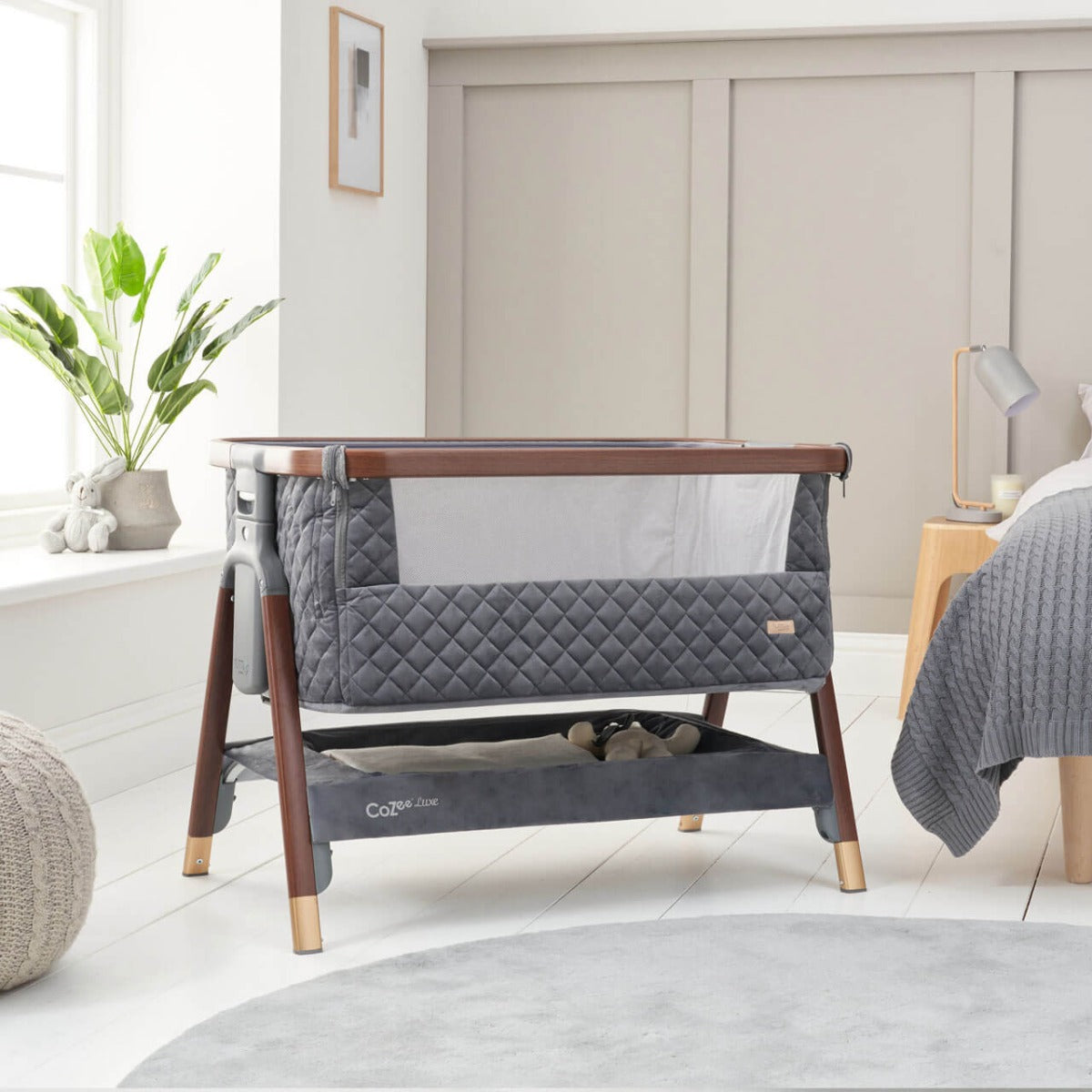 Tutti Bambini CoZee Luxe Bedside Crib - Walnut/Slate