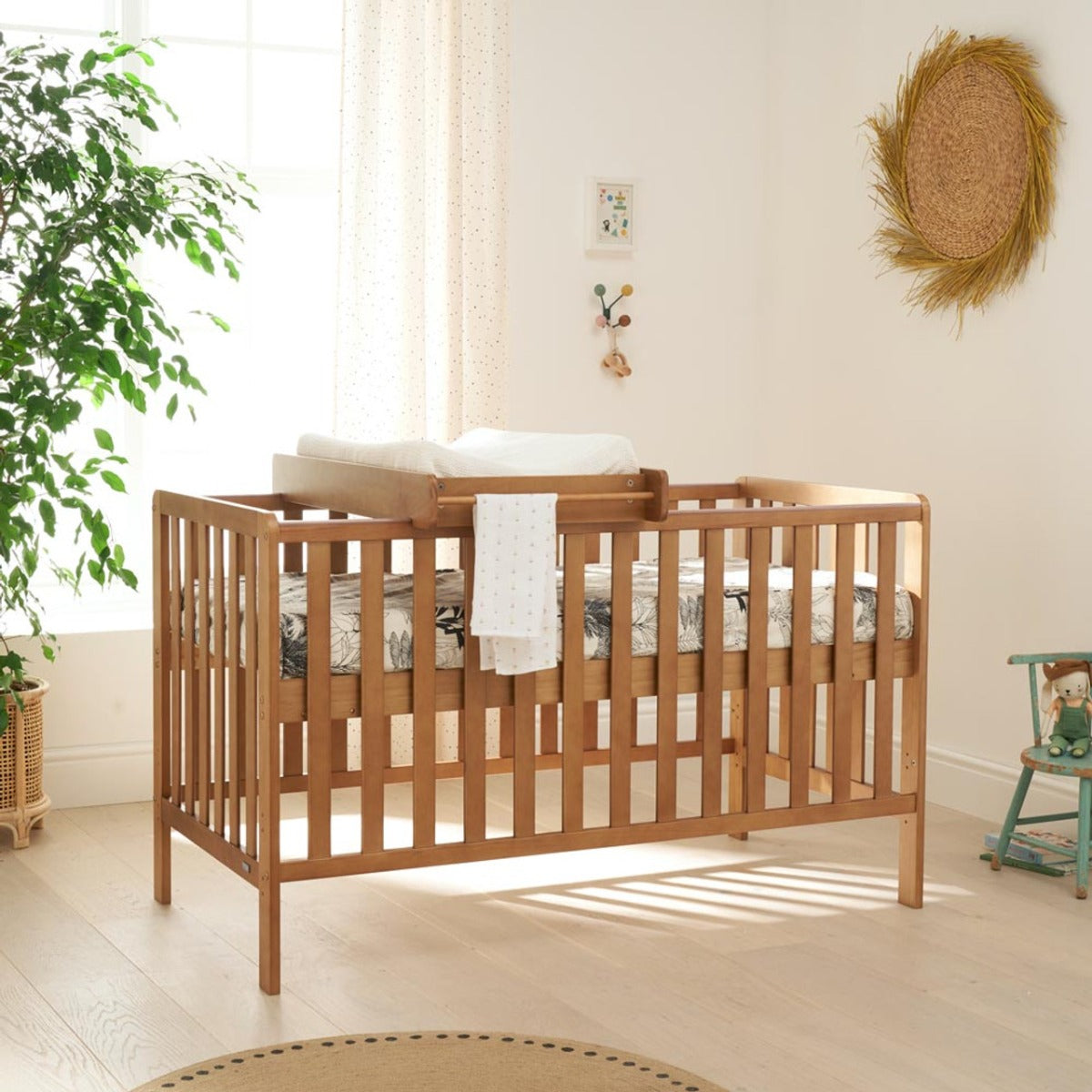 Tutti Bambini Malmo Cot Bed, Cot Top Changer and Mattress Bundle - Oak
