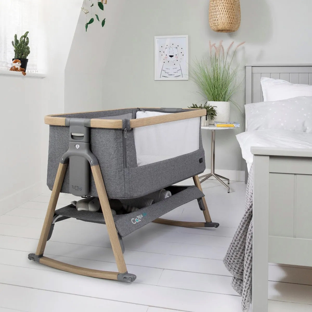 Tutti Bambini CoZee Air Bedside Crib - Oak and Charcoal