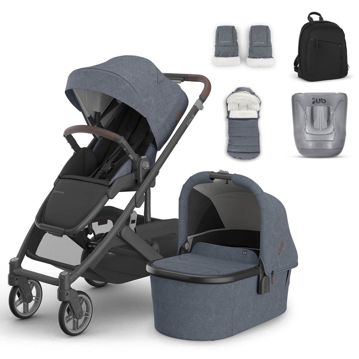 UPPAbaby Cruz V3 Pushchair, Carrycot & Accessory Bundle - Julian