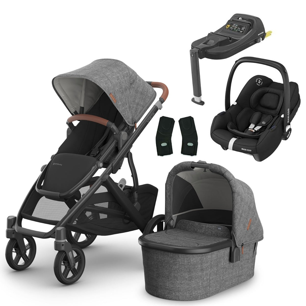 UPPAbaby VISTA V3 Luxury Maxi-Cosi Cabriofix i-Size Travel System Bundle - Greyson