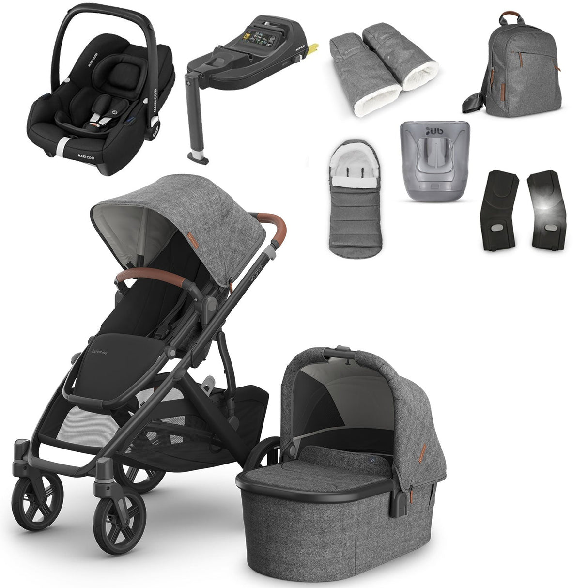 UPPAbaby VISTA V3 Luxury Maxi-Cosi Cabriofix i-Size Travel System Bundle - Greyson