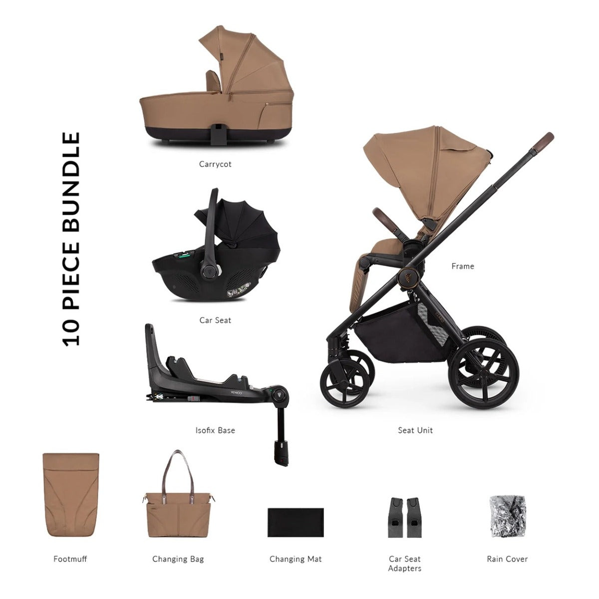 Venicci Claro Complete Travel System Bundle + 360 Isofix Base - Caramel