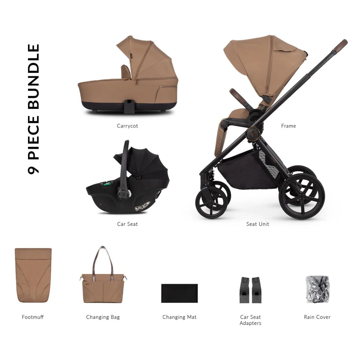 Venicci Claro 3-in-1 Travel System Bundle - Caramel