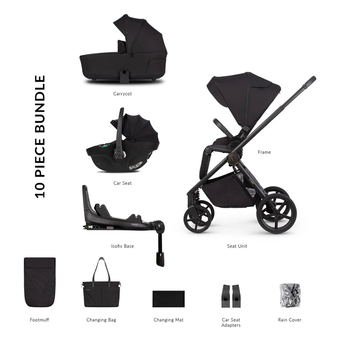 Venicci Claro Complete Travel System Bundle + 360 Isofix Base - Noir
