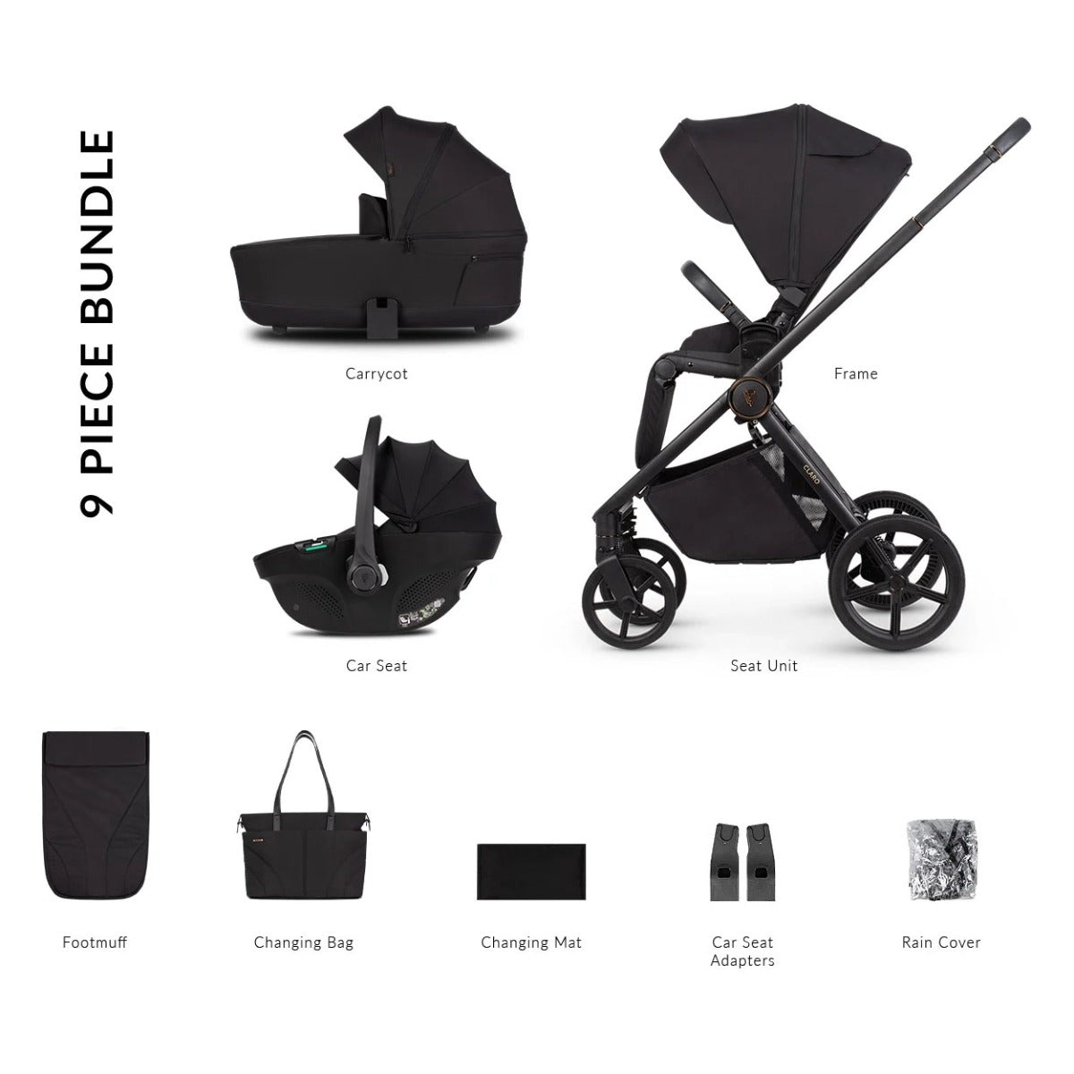 Venicci Claro 3-in-1 Travel System Bundle - Noir