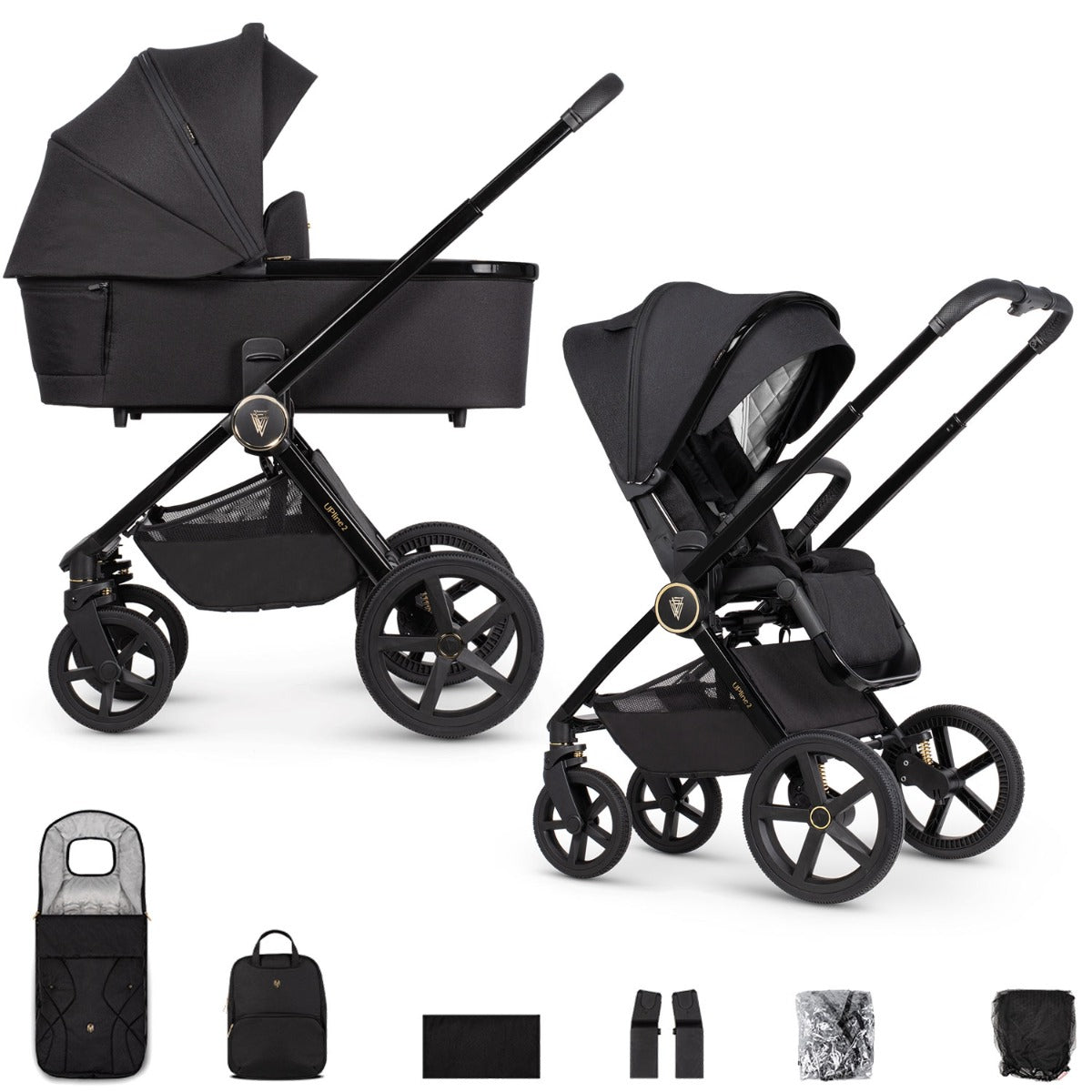 Venicci Upline 2 Pushchair & Carrycot 2-in-1 Bundle - All Black