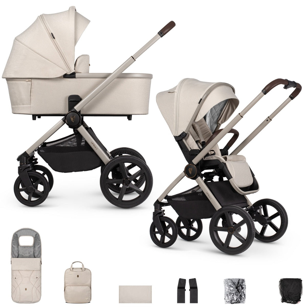 Venicci Upline 2 Pushchair & Carrycot 2-in-1 Bundle - Stone Beige