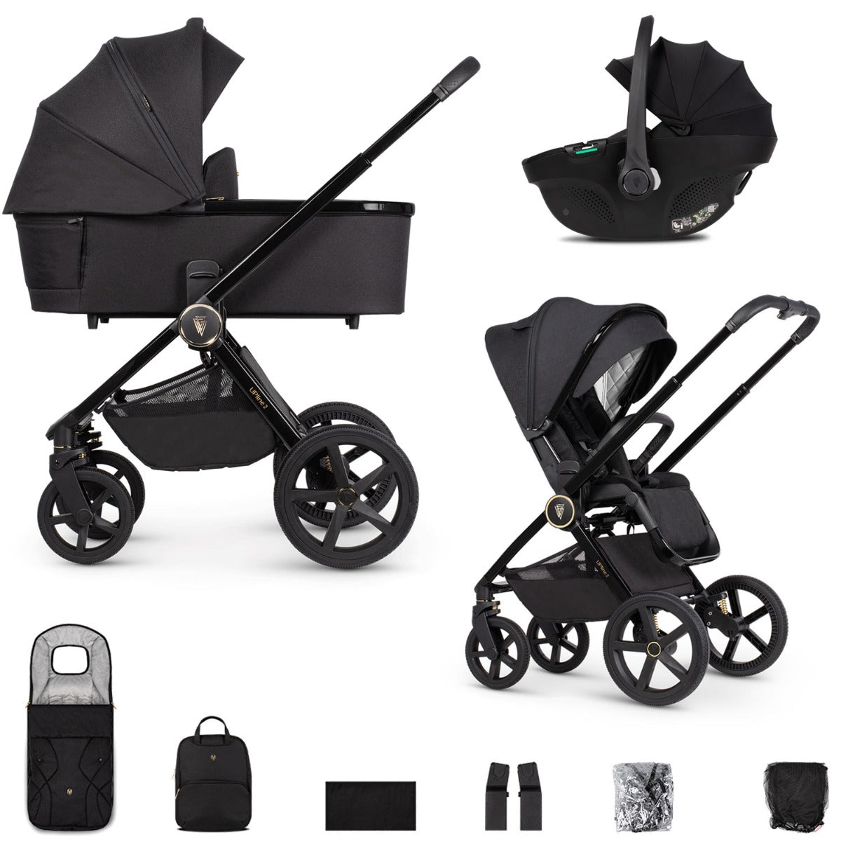 Venicci Upline 2 3-in-1 Tiago Travel System Bundle - All Black