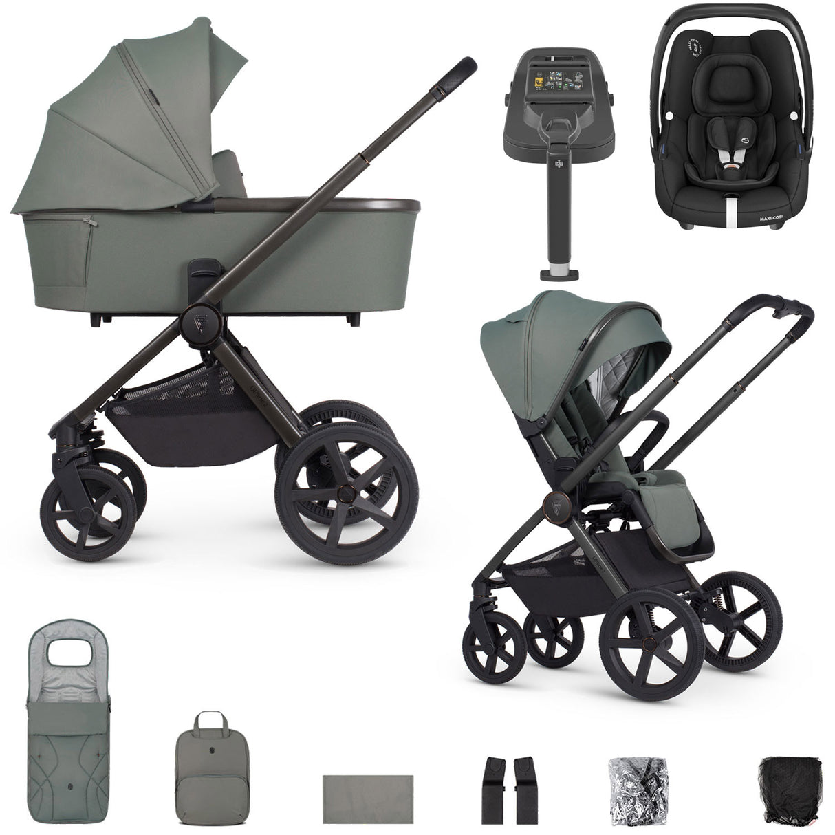 Venicci Upline 2 with Maxi-Cosi Cabriofix i-Size & Base Travel System Bundle - Aloe