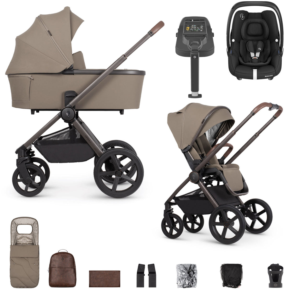 Venicci Upline 2 SE with Maxi-Cosi Cabriofix i-Size & Base Travel System Bundle - Powder