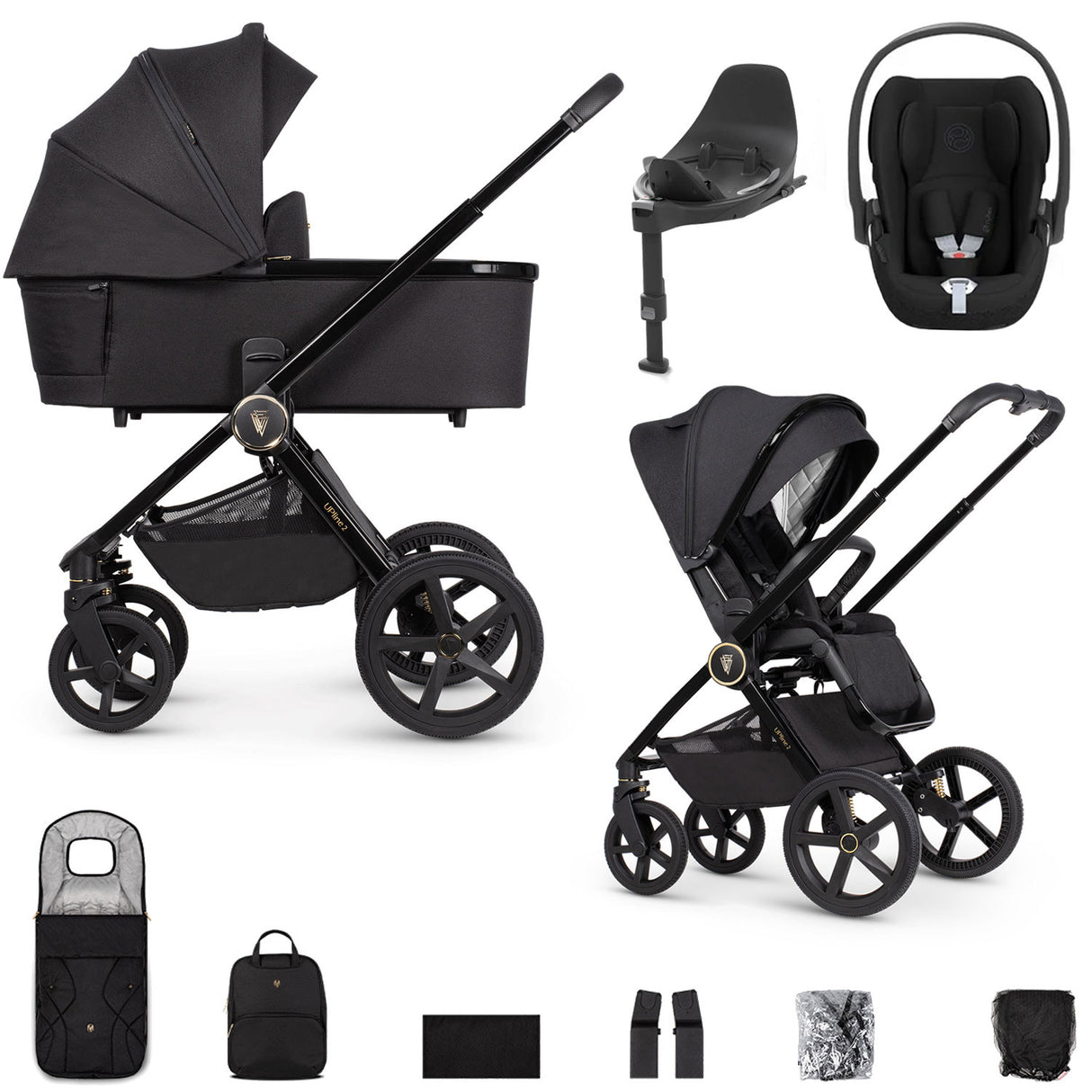 Venicci Upline 2 with Cybex Cloud T & Base Travel System Bundle - All Black