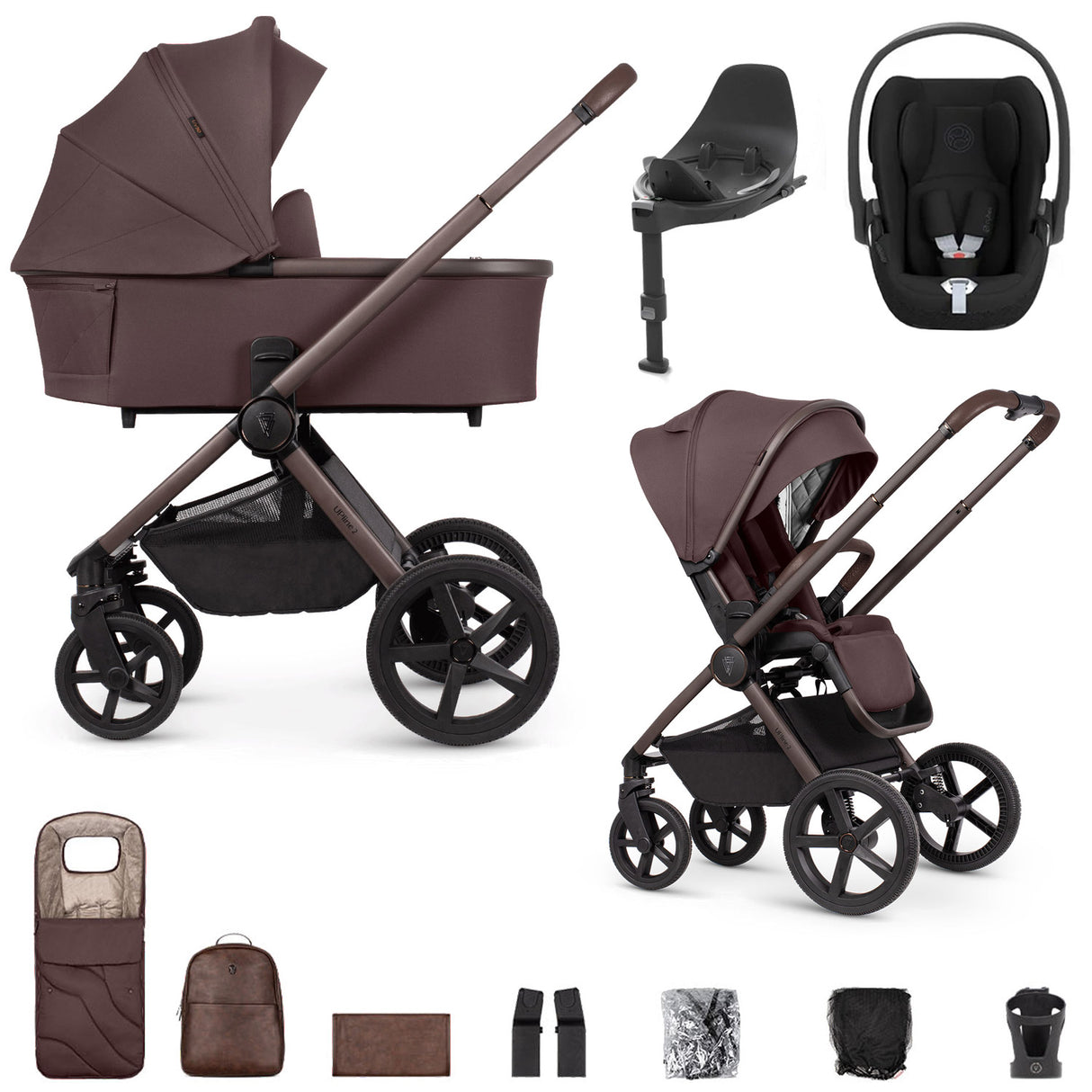 Venicci Upline 2 SE with Cybex Cloud T & Base Travel System Bundle - Burgundy