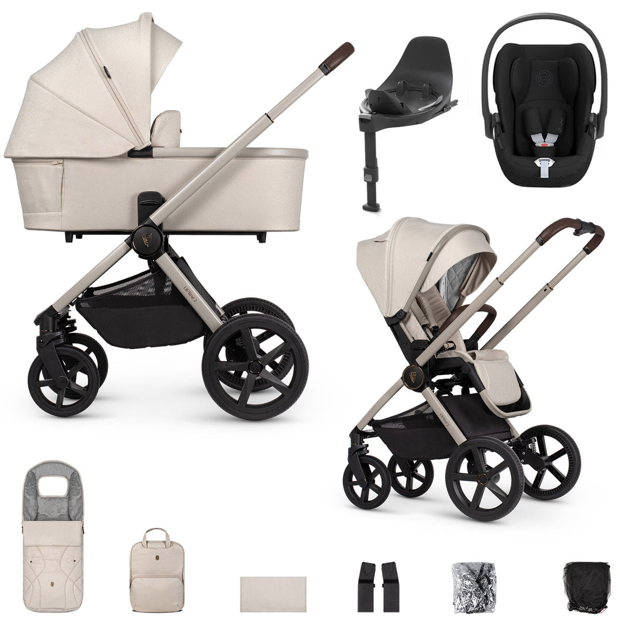 Venicci Upline 2 with Cybex Cloud T & Base Travel System Bundle - Stone Beige