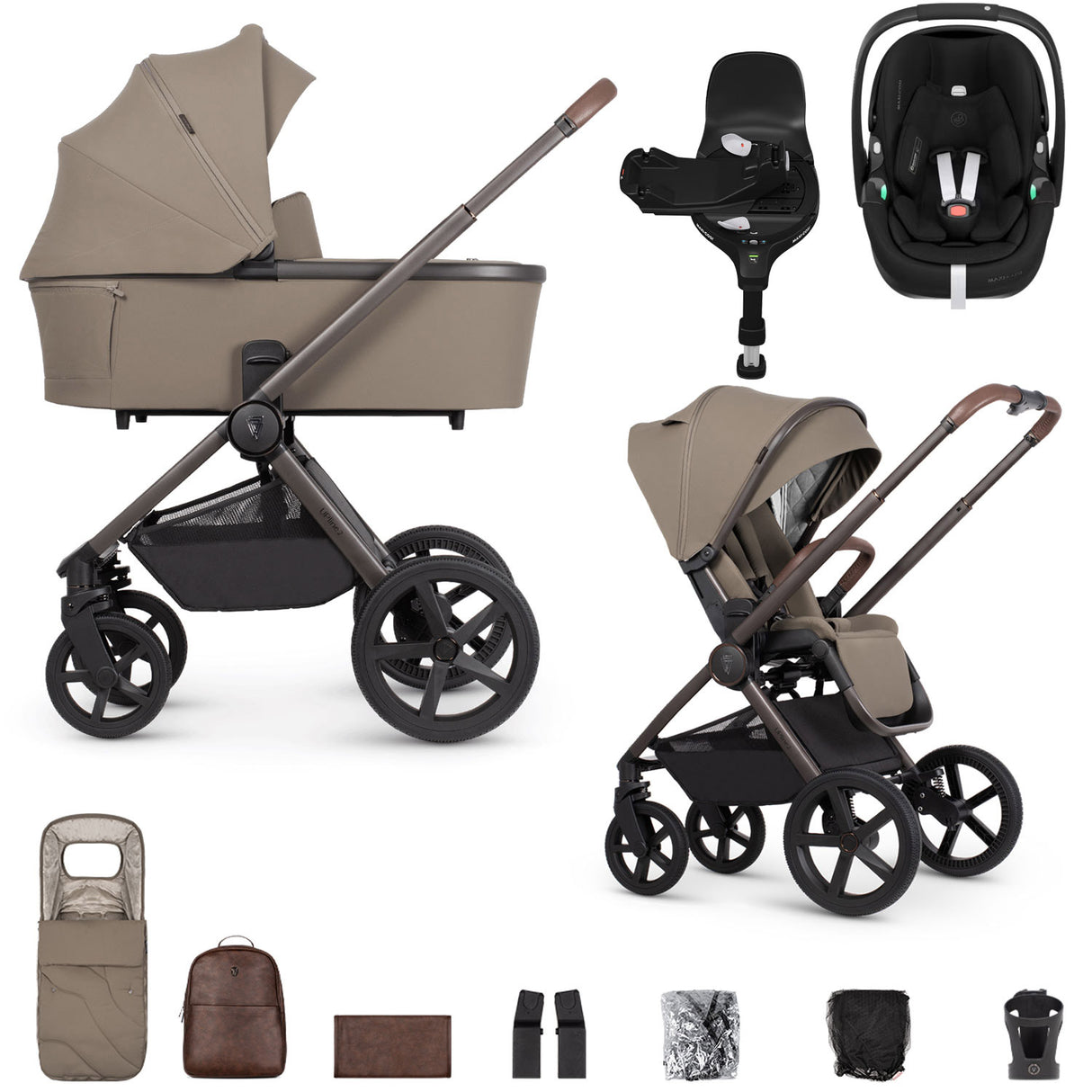 Venicci Upline 2 SE with Maxi-Cosi Pebble 360 Pro2 & Base Travel System Bundle - Powder