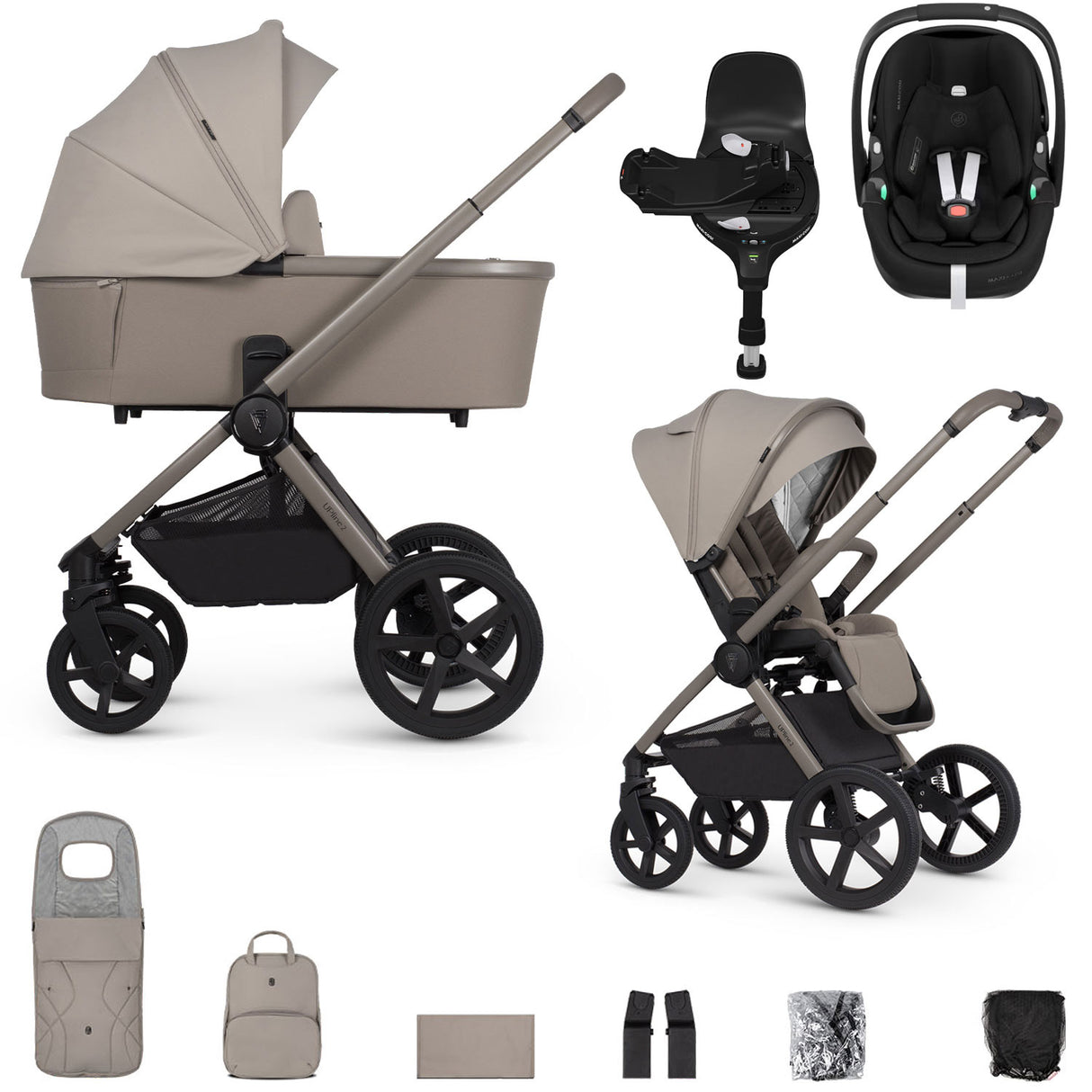 Venicci Upline 2 with Maxi-Cosi Pebble 360 Pro2 & Base Travel System Bundle - Taupe