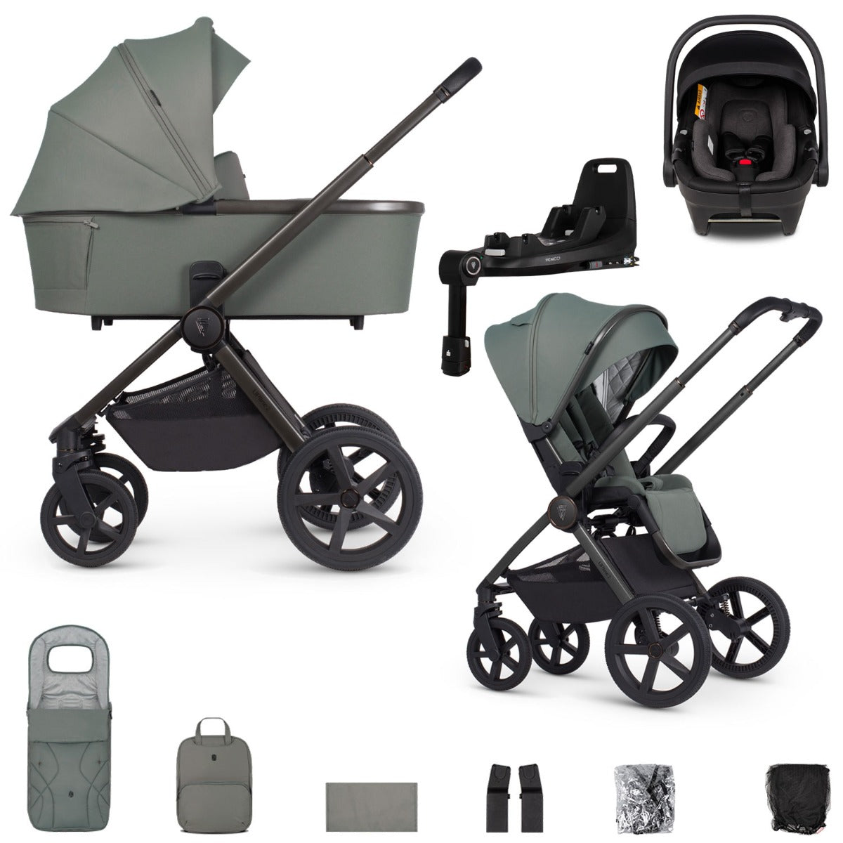 Venicci Upline 2 3-in-1 Tiago + 360 Base Travel System Bundle - Aloe