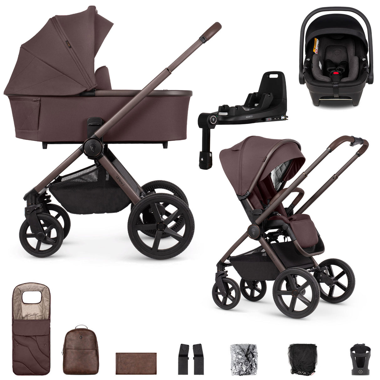 Venicci Upline 2 SE 3-in-1 Tiago + 360 Base Travel System Bundle - Burgundy
