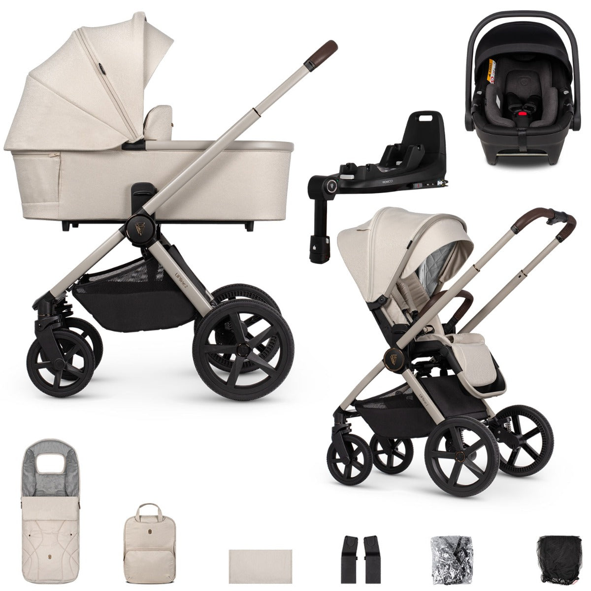 Venicci Upline 2 3-in-1 Tiago + 360 Base Travel System Bundle - Stone Beige
