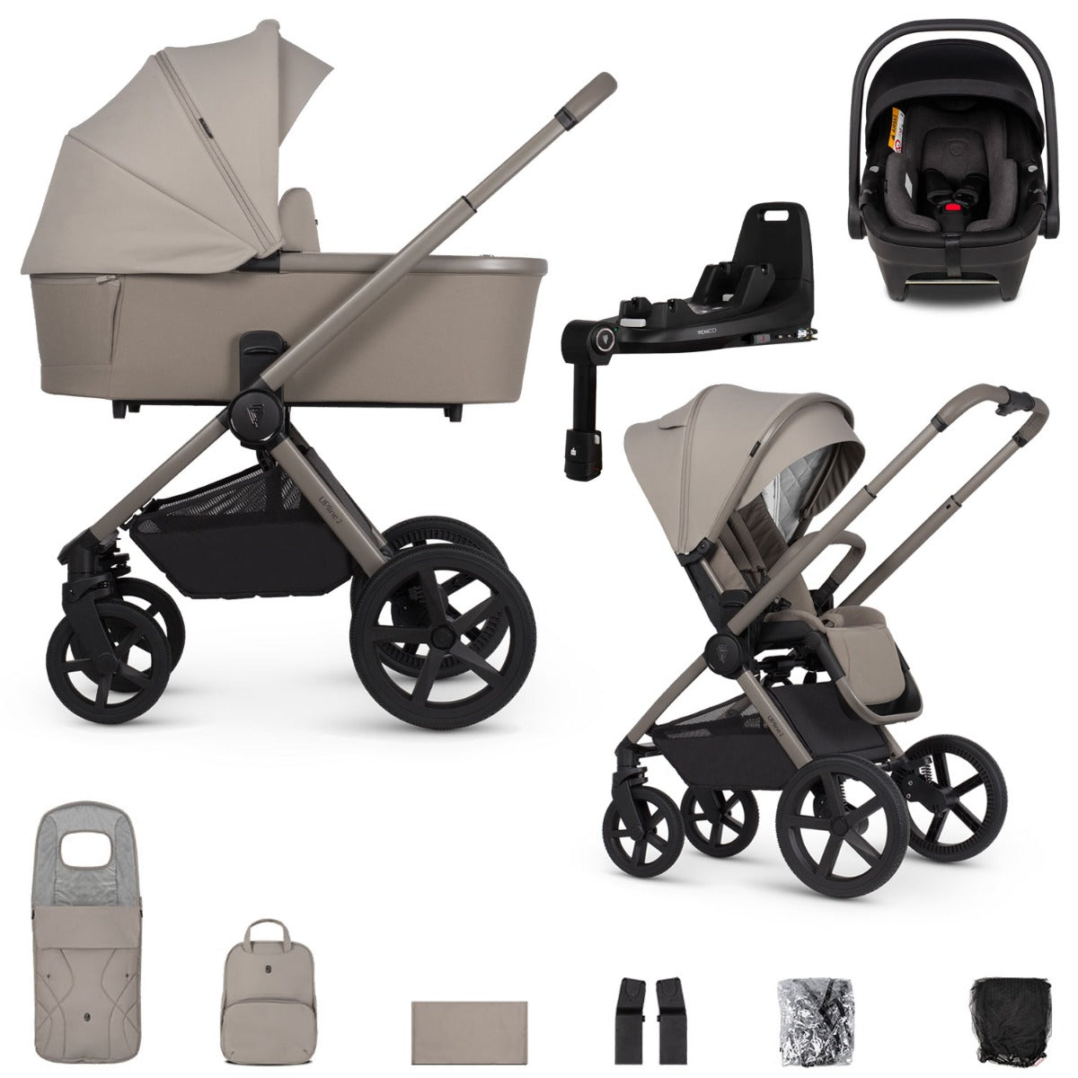 Venicci Upline 2 3-in-1 Tiago + 360 Base Travel System Bundle - Taupe
