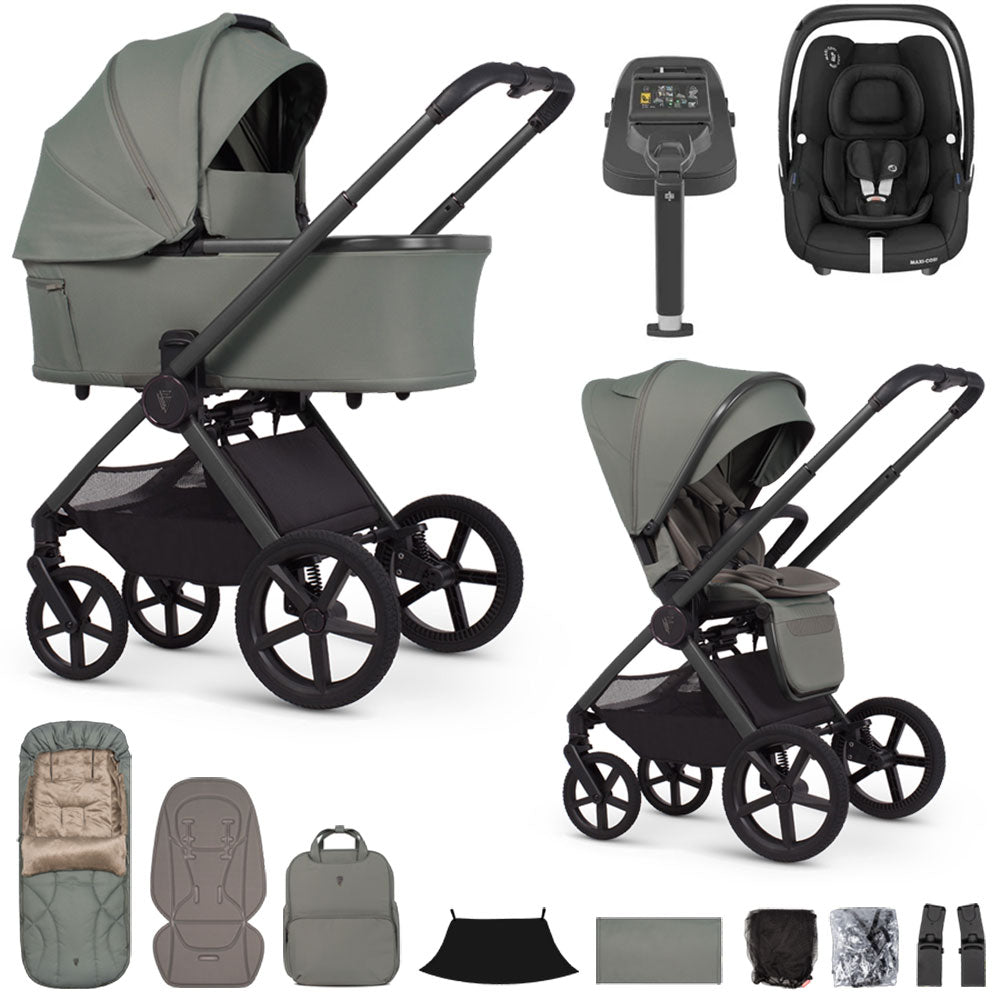 Venicci Upline 3 Luxury 4in1 Maxi-Cosi Cabriofix iSize Car Seat & Base Bundle - Aloe