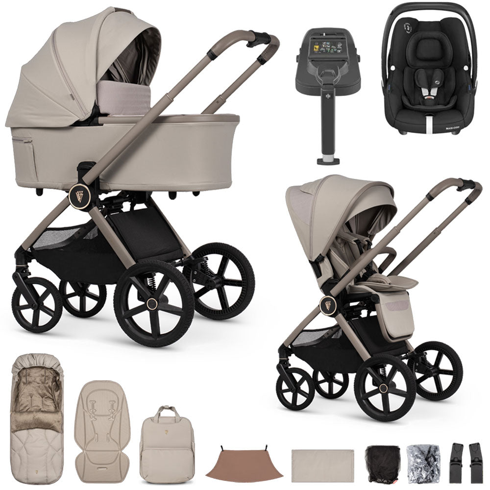 Venicci Upline 3 Luxury 4in1 Maxi-Cosi Cabriofix iSize Car Seat & Base Bundle - Pebble
