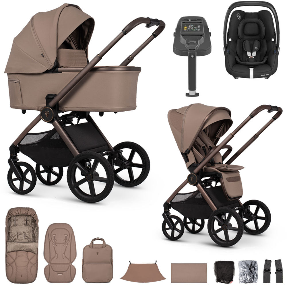 Venicci Upline 3 Luxury 4in1 Maxi-Cosi Cabriofix iSize Car Seat & Base Bundle - Sand