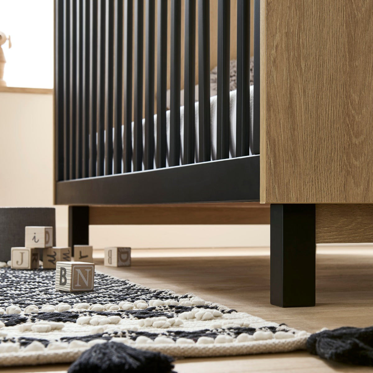 CuddleCo Rafi Cot Bed - Oak and Black