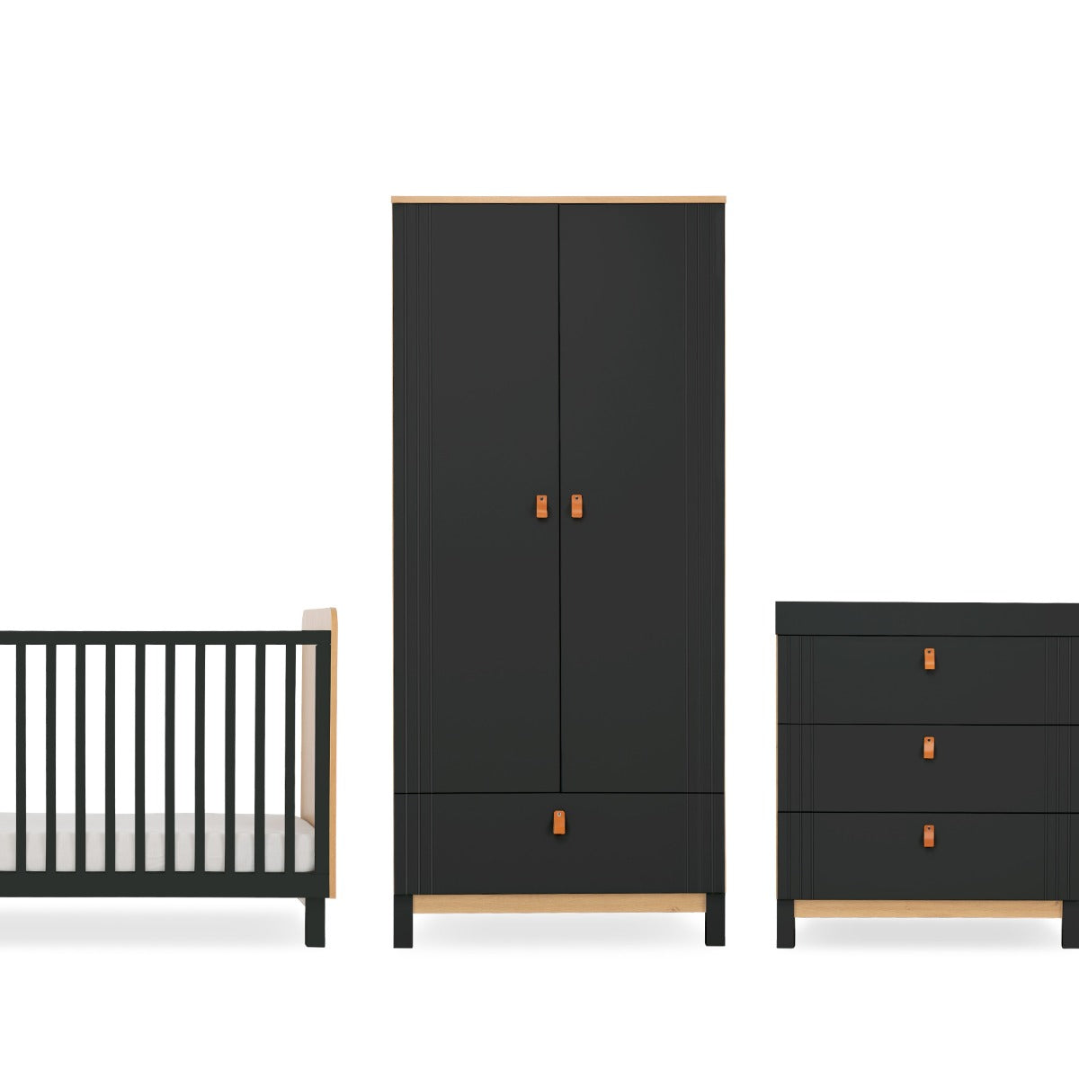 CuddleCo Rafi 3 Piece Nursery Furniture Set - Oak and Black
