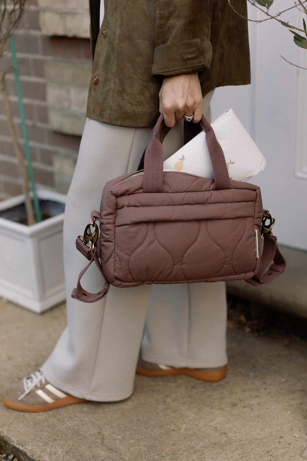 Ralphie Bear Quilted Changing Stroller Bag - Brown/Pears